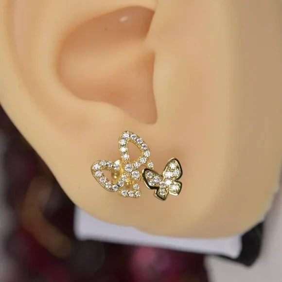 NWT Certified All Moissanite Butterfly Stud Earrings 925 Sterling